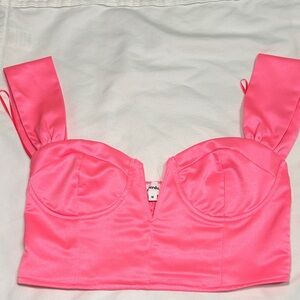 Superdown Bright Pink Satin Bra Top